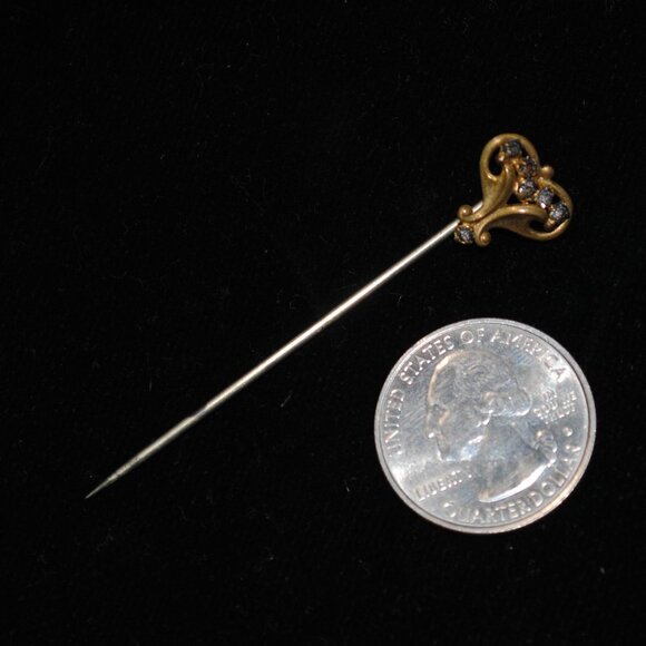 Antique Art Nouveau Heart Stick / Lapel / Scarf Pin with Paste Stones - Picture 7 of 8